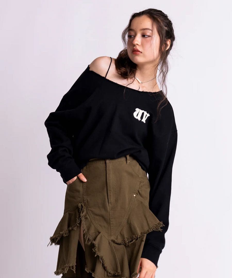 ACLENT カットオフワンショルダールーズスウェット　スウェット　トップス