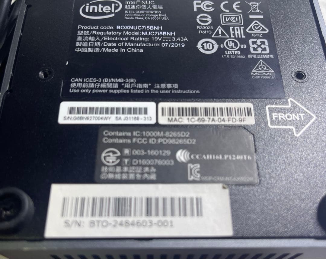 ミニ PC IntelNUC NUC7BNH i5-500SSD-8GBRAM