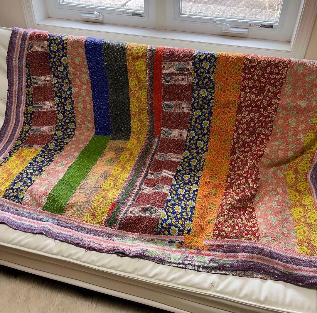 ヴィンテージ　カンタキルト ラリーキルト インド製 大判パッチワーク　ラグ