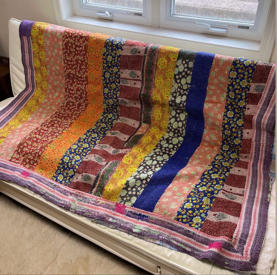 ヴィンテージ　カンタキルト ラリーキルト インド製 大判パッチワーク　ラグ