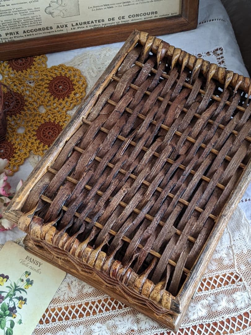 【w】フランスアンティークヴィンテージバスケット２点セット　ドール用バスケット