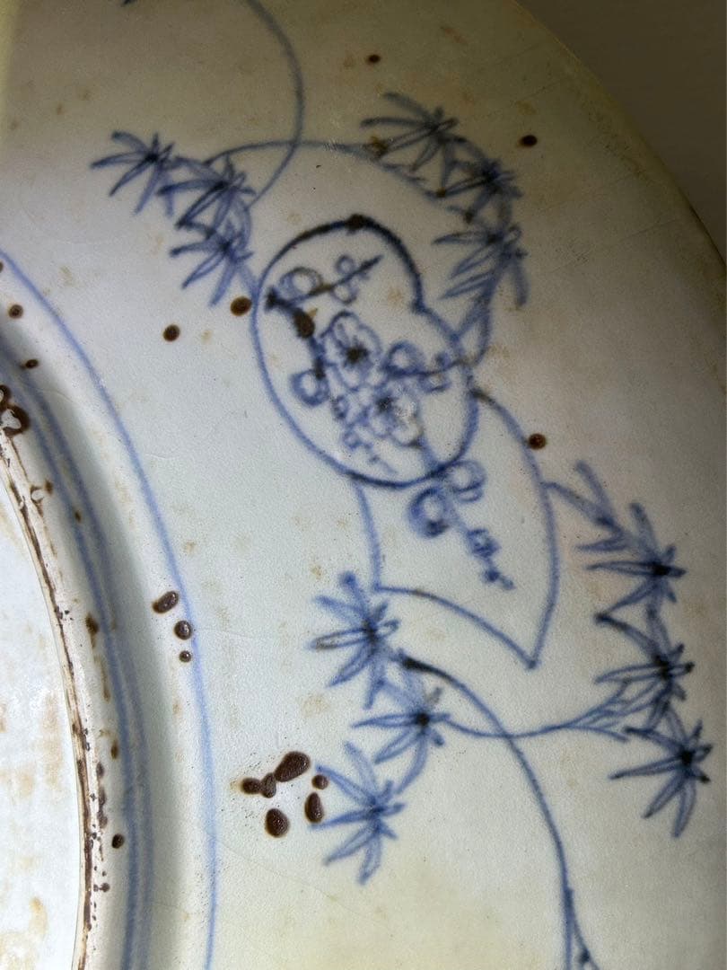 古家蔵出 骨董品 太明成化年製 大皿 鳳 菊 大皿 飾り皿 約47cm