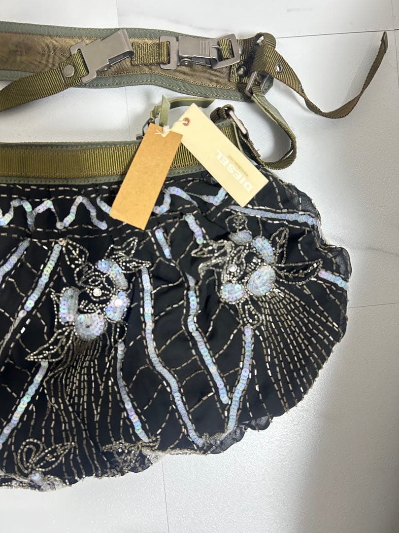 新品❗️00s y2k diesel ショルダーバッグ　スタッズ　ビーズ　ラメ