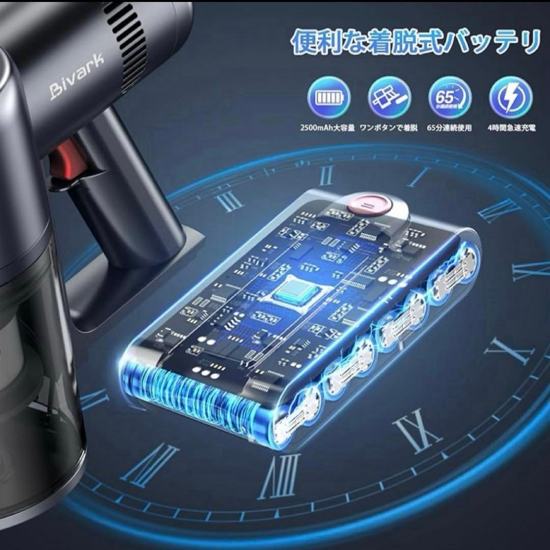 コードレス掃除機 50Kpa 強力吸引 グリーンLEDライト付き 65分連続稼働