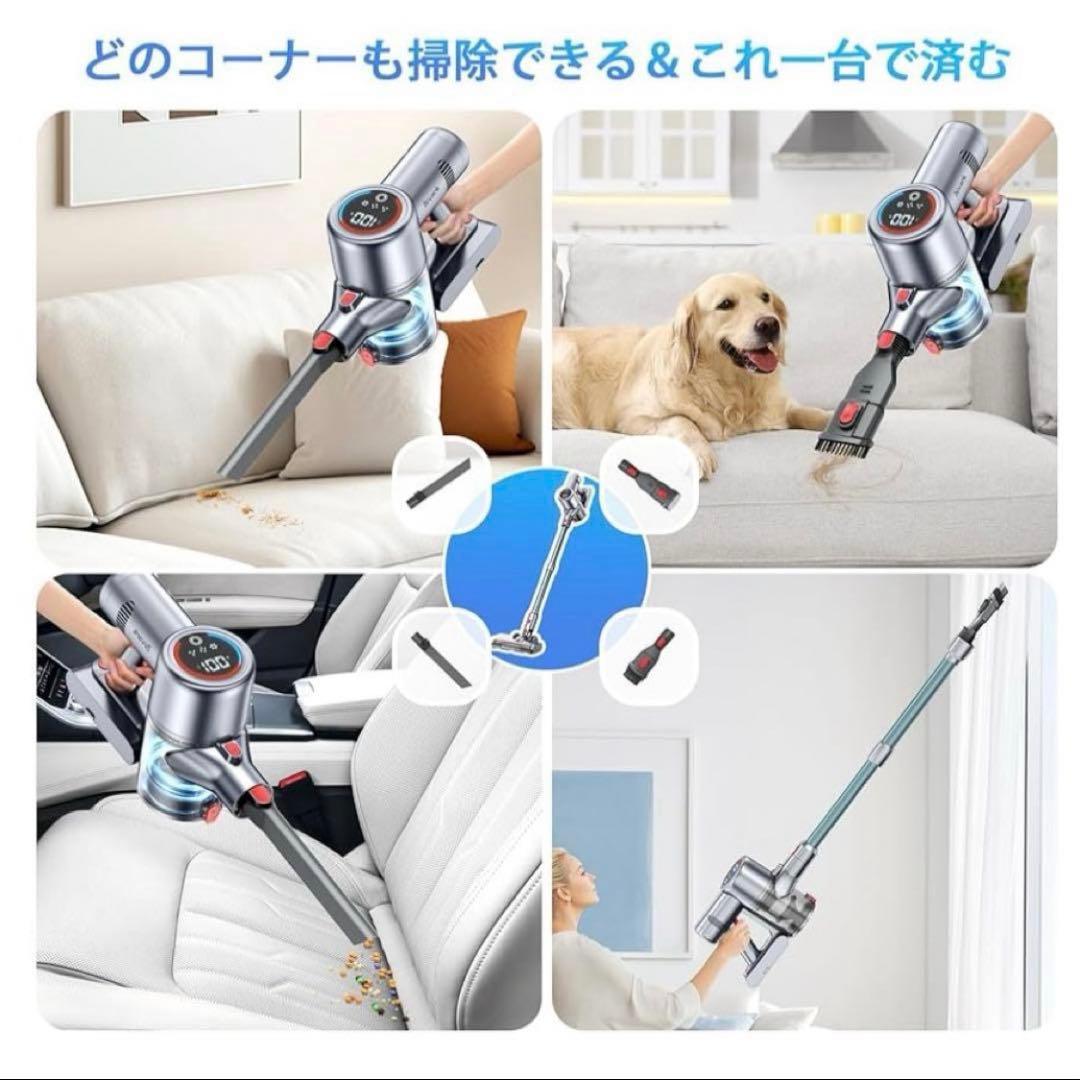 コードレス掃除機 50Kpa 強力吸引 グリーンLEDライト付き 65分連続稼働