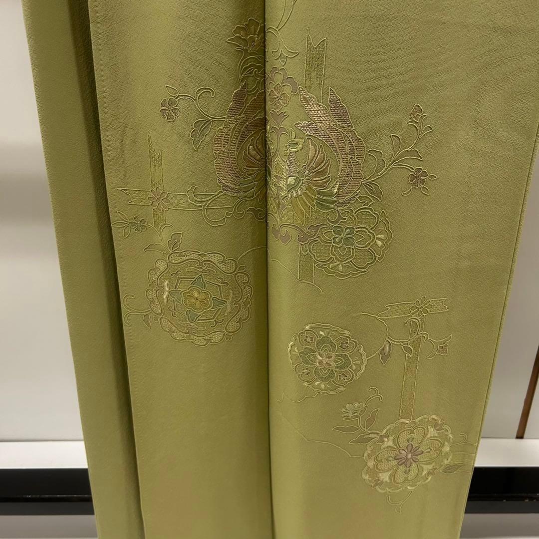 なか様　AK-4479 汕頭刺繍 蘇州刺繍 薄抹茶 裄67 紋無し 付下げ