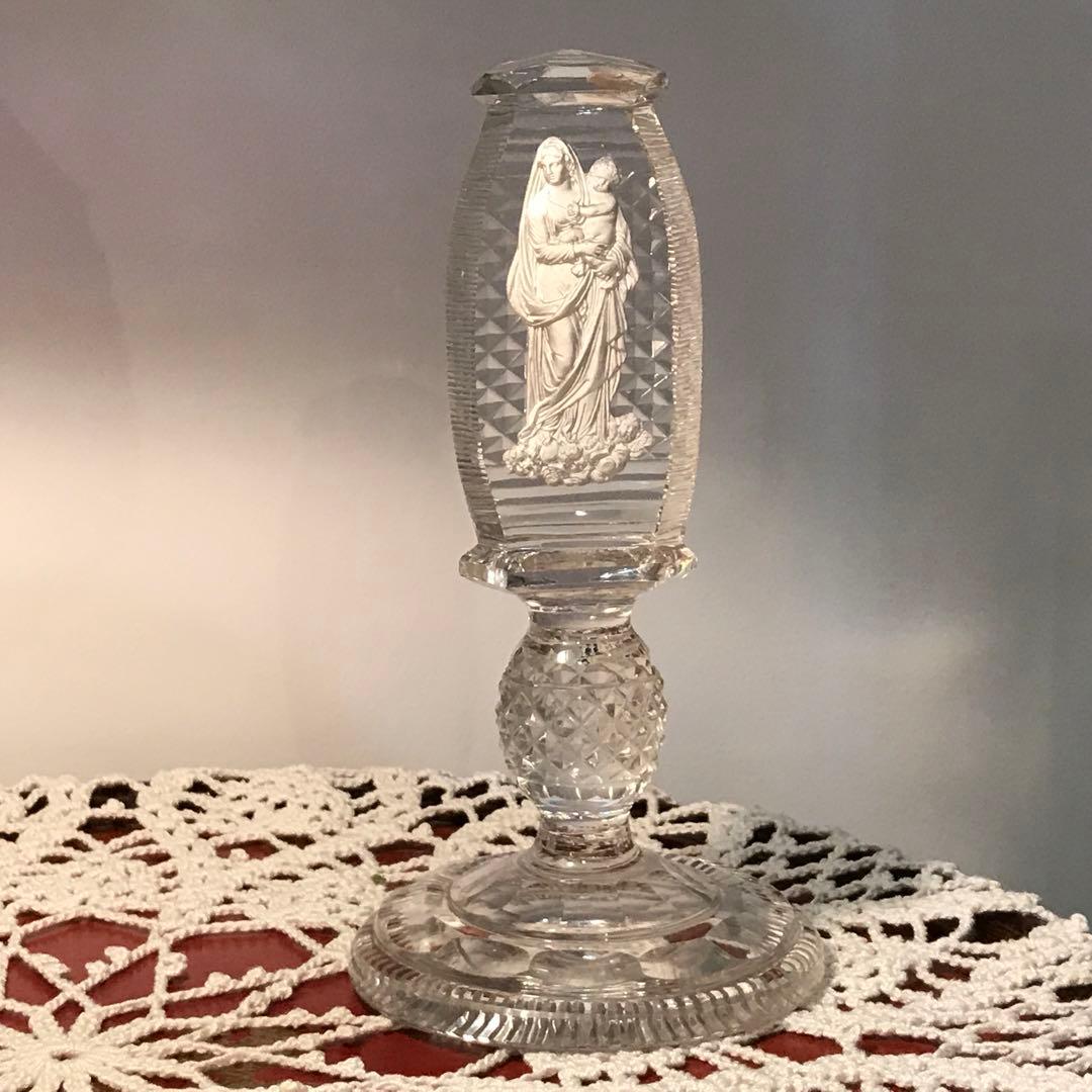 極希少とても古い聖母マリアとイエスの美しいオーナメント☆クリスタル＆セラミック☆