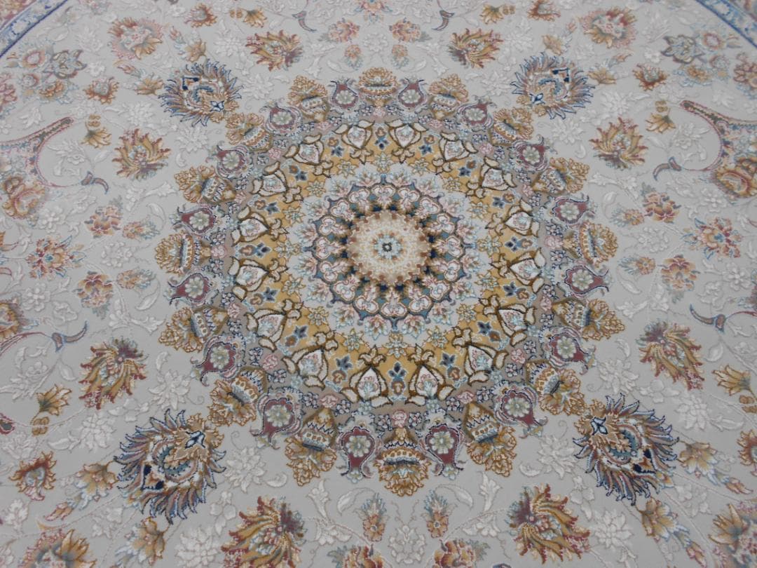 225万ノット、超高密度織！ 本場イラン産 絨毯！円形200cm‐200121