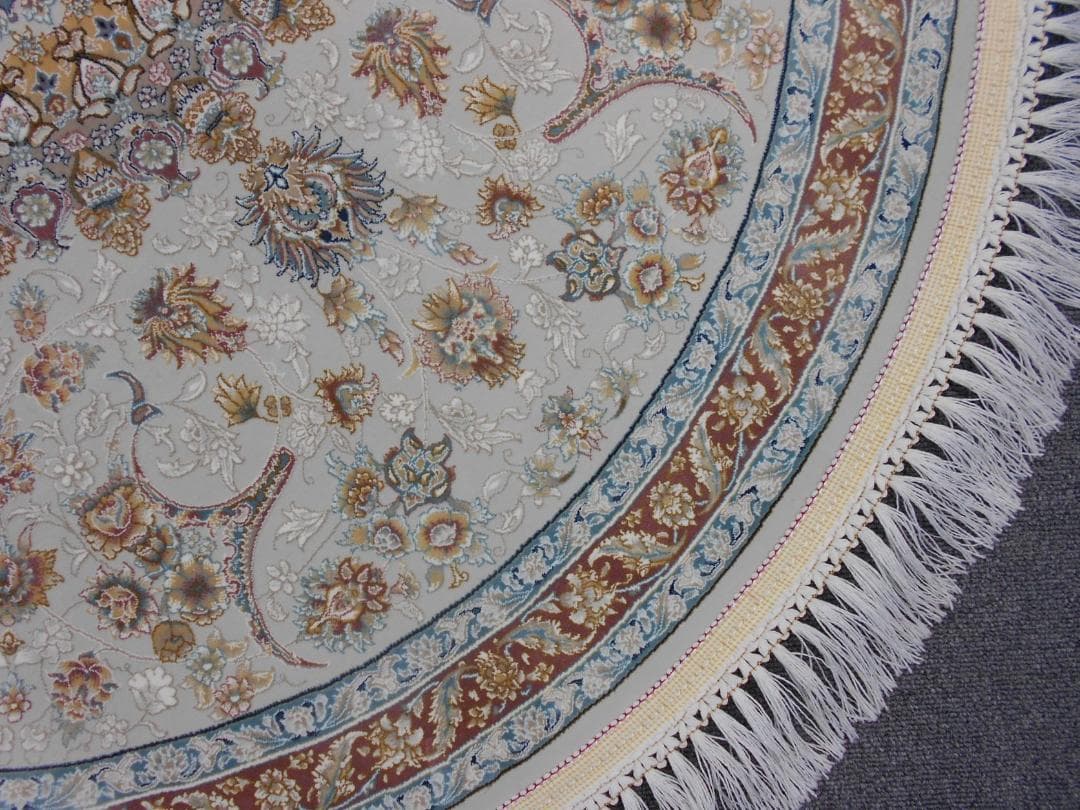 225万ノット、超高密度織！ 本場イラン産 絨毯！円形200cm‐200121