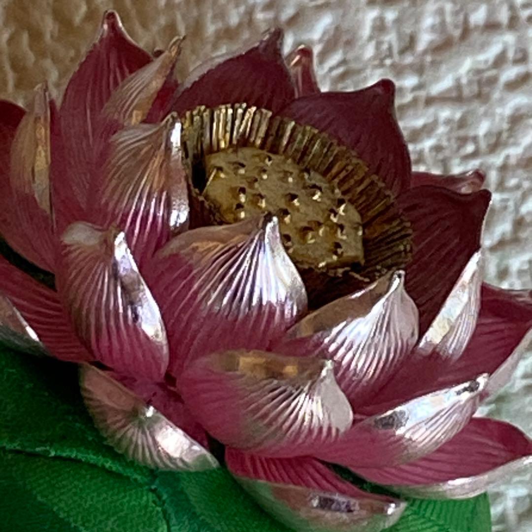 美品✨光則 純銀製仏花　蓮飾り（ピンク）1.7号　仏具　おりん　純金仕立て