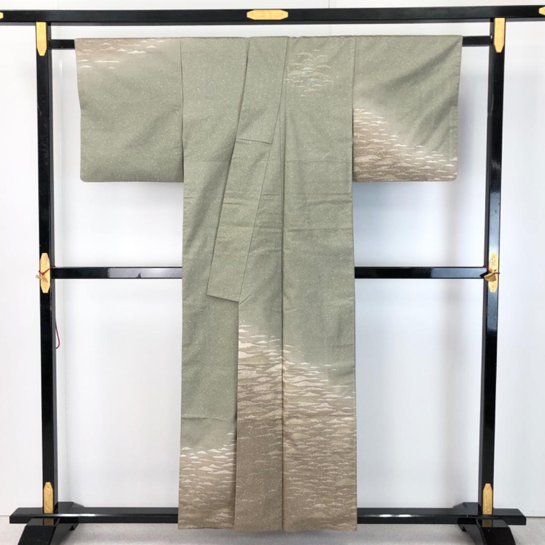 ☆ 牛首紬 付下げ 石川県指定無形文化財 叩き染 薄利休鼠色 K-5414