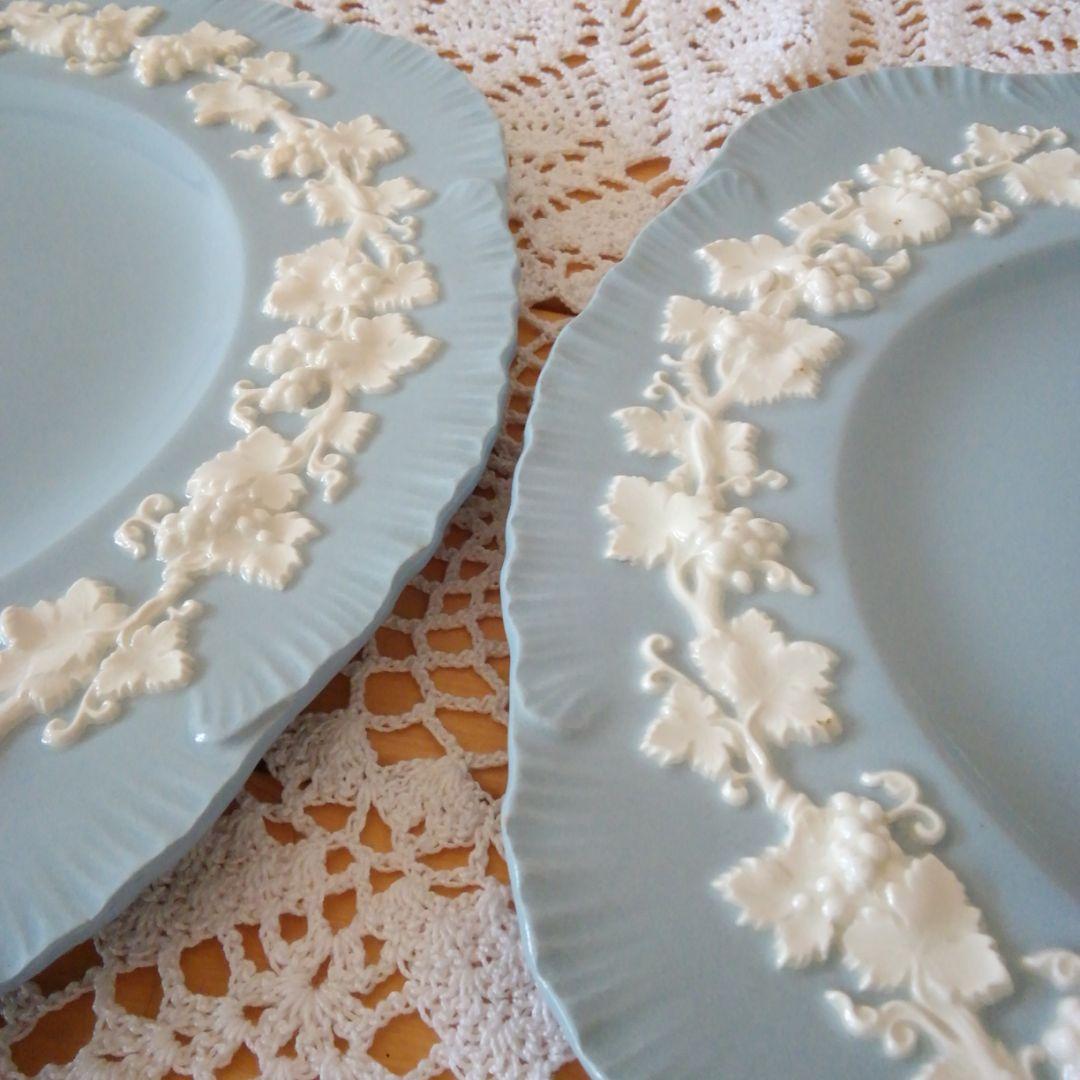 クイーンズウェア　エンボス　ラベンダー　シェルエッジ　２枚　ウェッジウッド