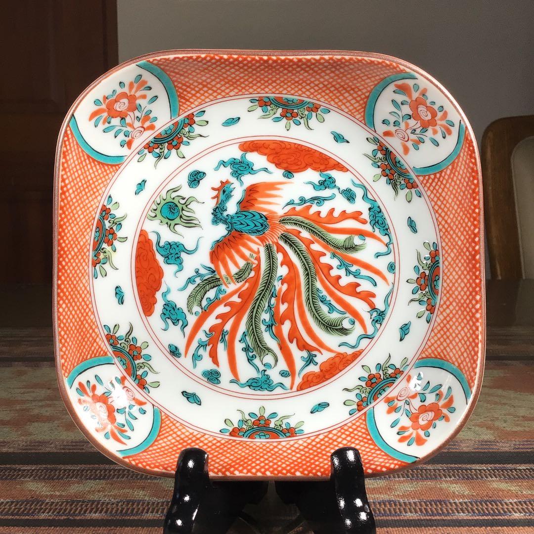 『フォロうー特価』　九谷焼　『赤呉須花鳥』　取皿　角深皿　5枚