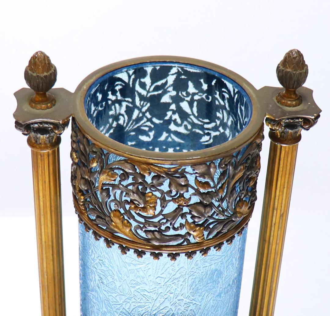 オールド・バカラ 美術館級 30.5cm 大型ブロンズ装飾建築様式 花瓶 青硝子