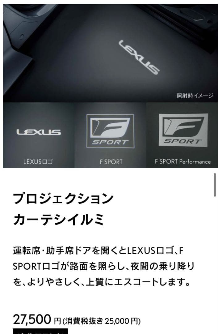 レクサス純正　RX プロジェクションカーテシイルミ