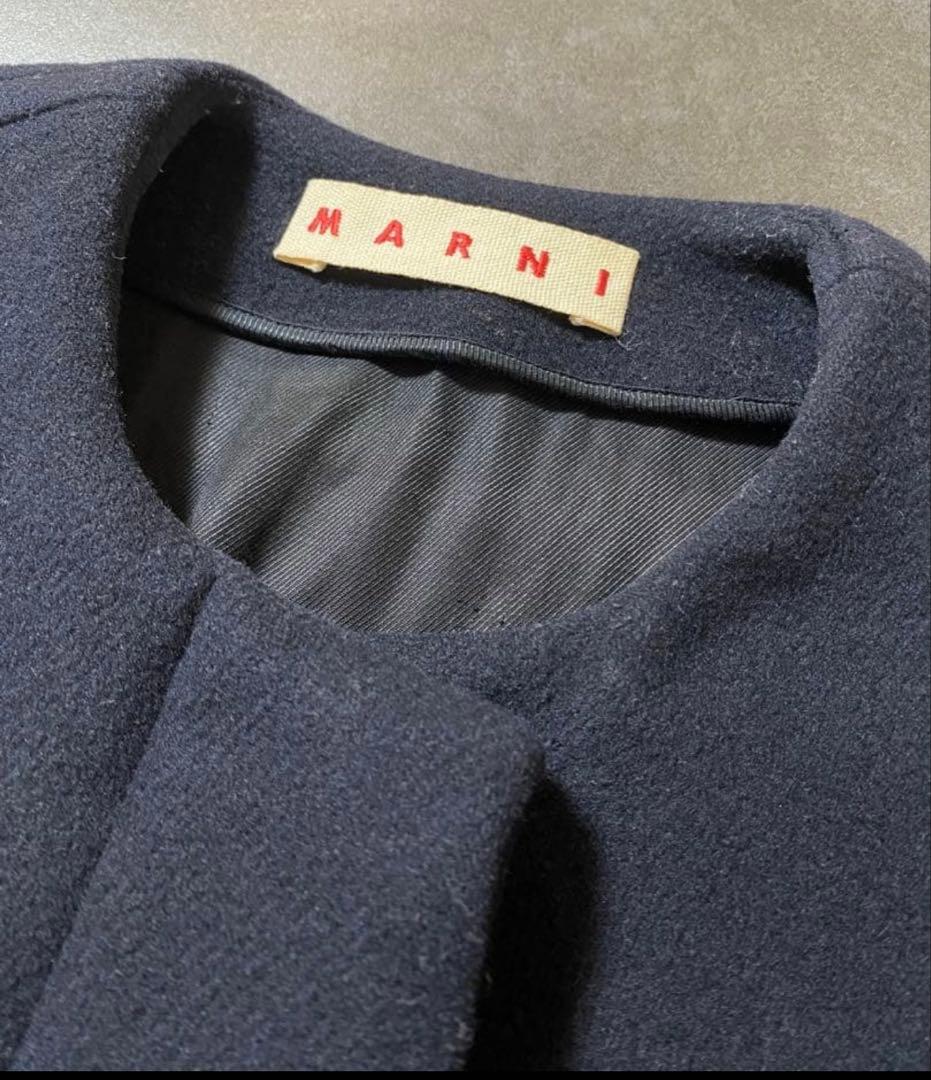 マルニ MARNI コート ノーカラー ネイビー 紺 ファー