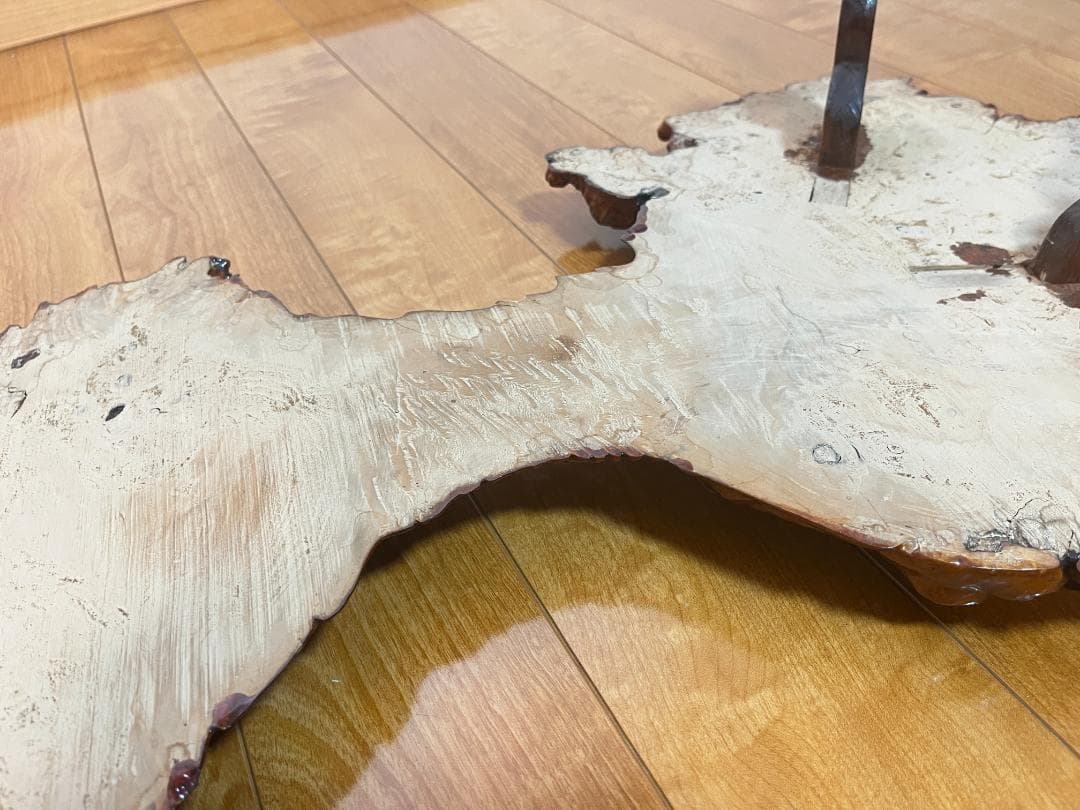 【天然一枚板】飾り台 盆栽台 花瓶台 座卓 足付き 大型 希少【光沢仕上げ】