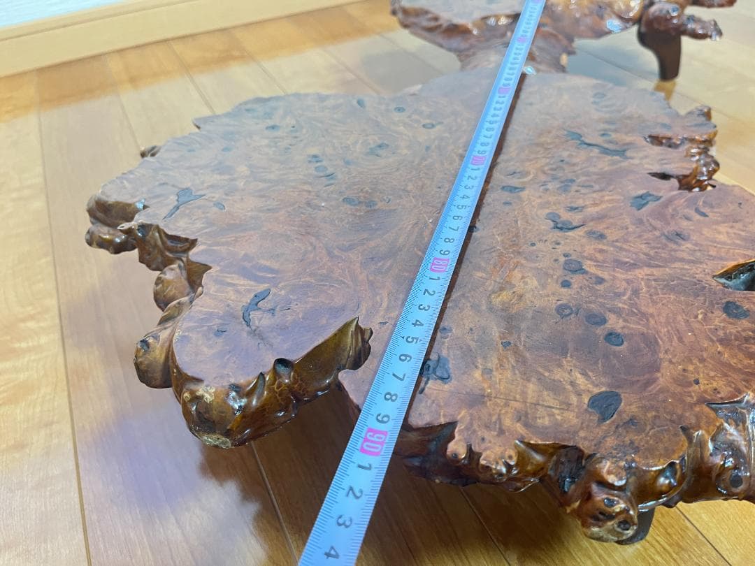 【天然一枚板】飾り台 盆栽台 花瓶台 座卓 足付き 大型 希少【光沢仕上げ】