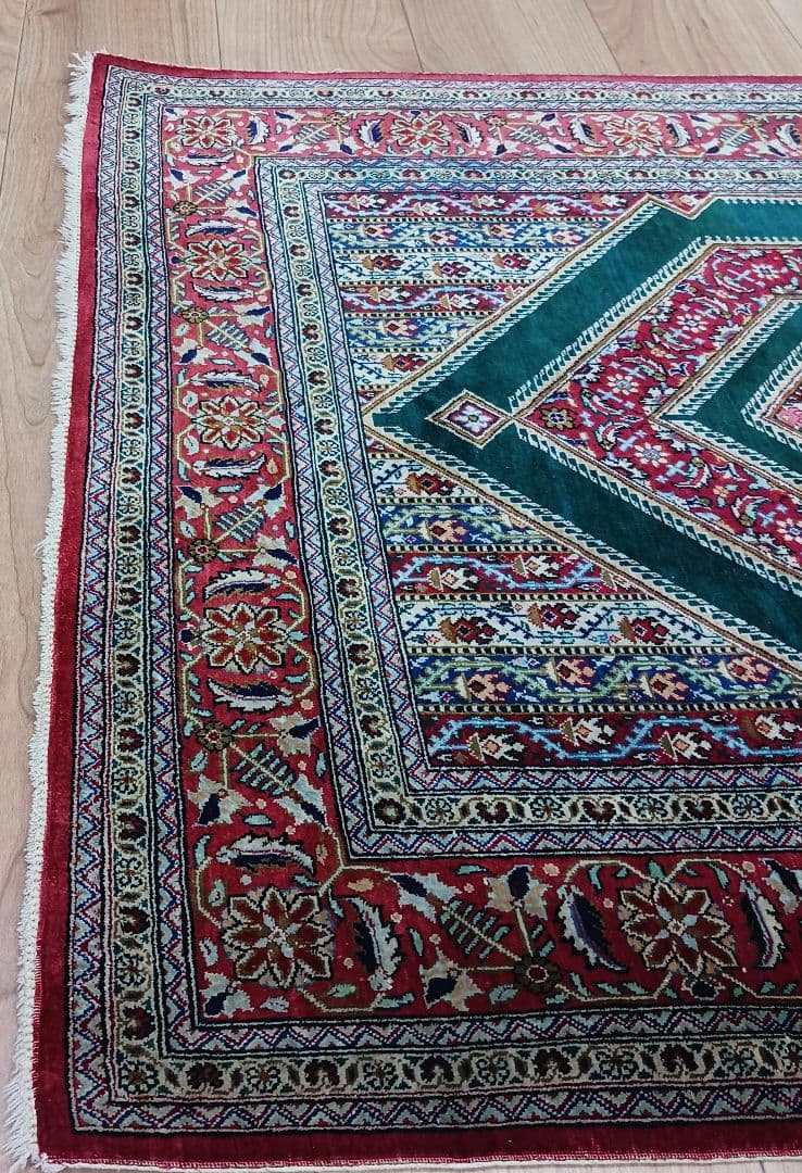 Y3261 高級ペルシャ絨毯 クム産 シルク100% 手織り 工房サイン