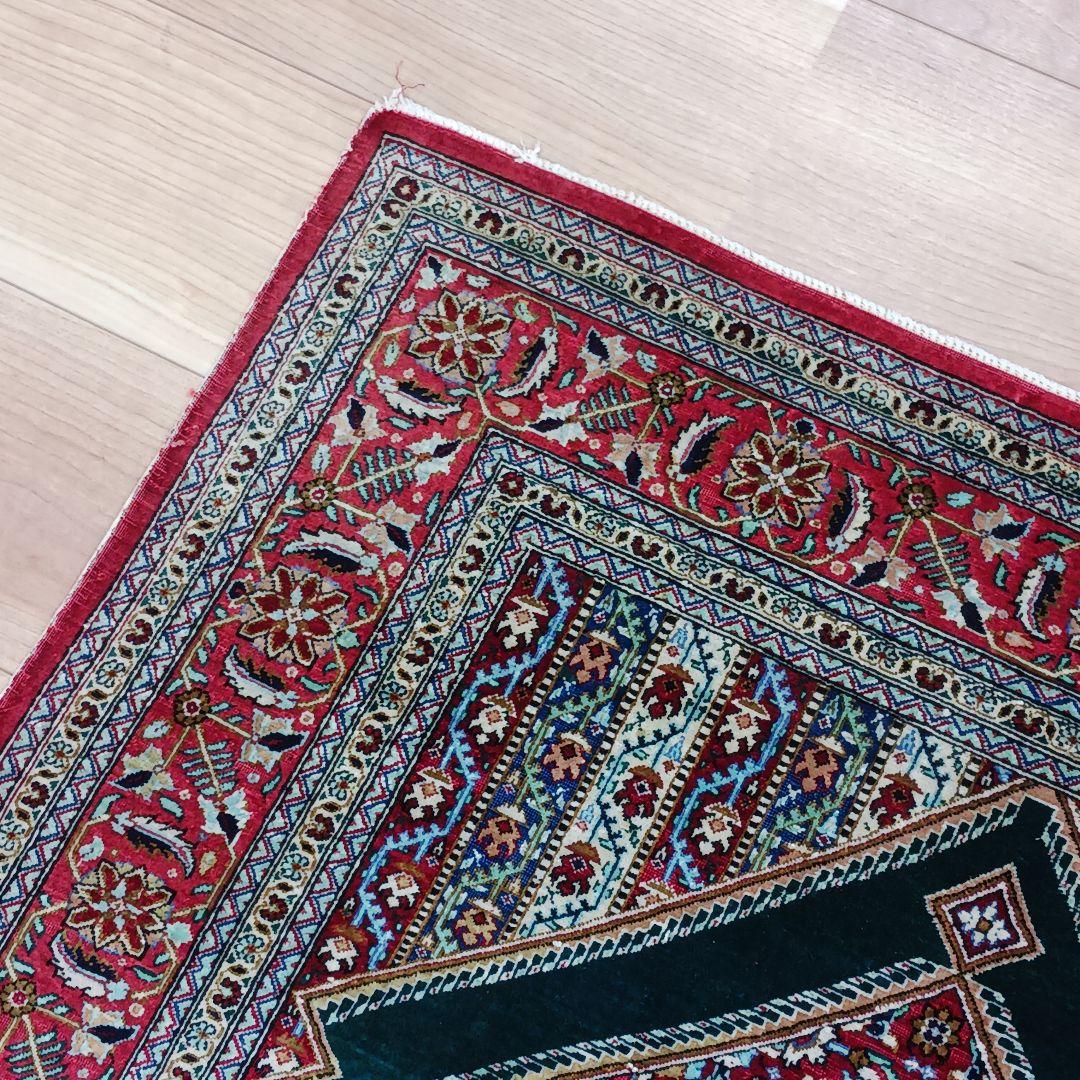 Y3261 高級ペルシャ絨毯 クム産 シルク100% 手織り 工房サイン