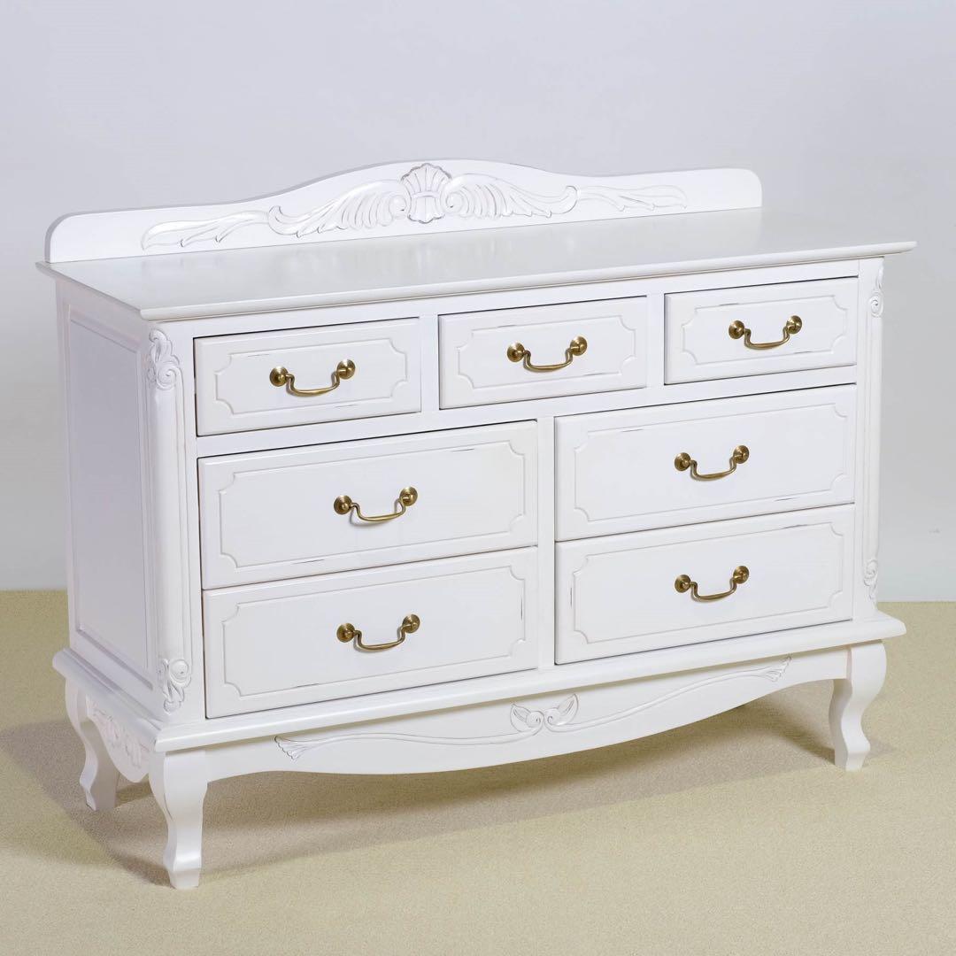 C 新品 アンティーク チェスト 110 白 リビング収納 タンス ホワイト