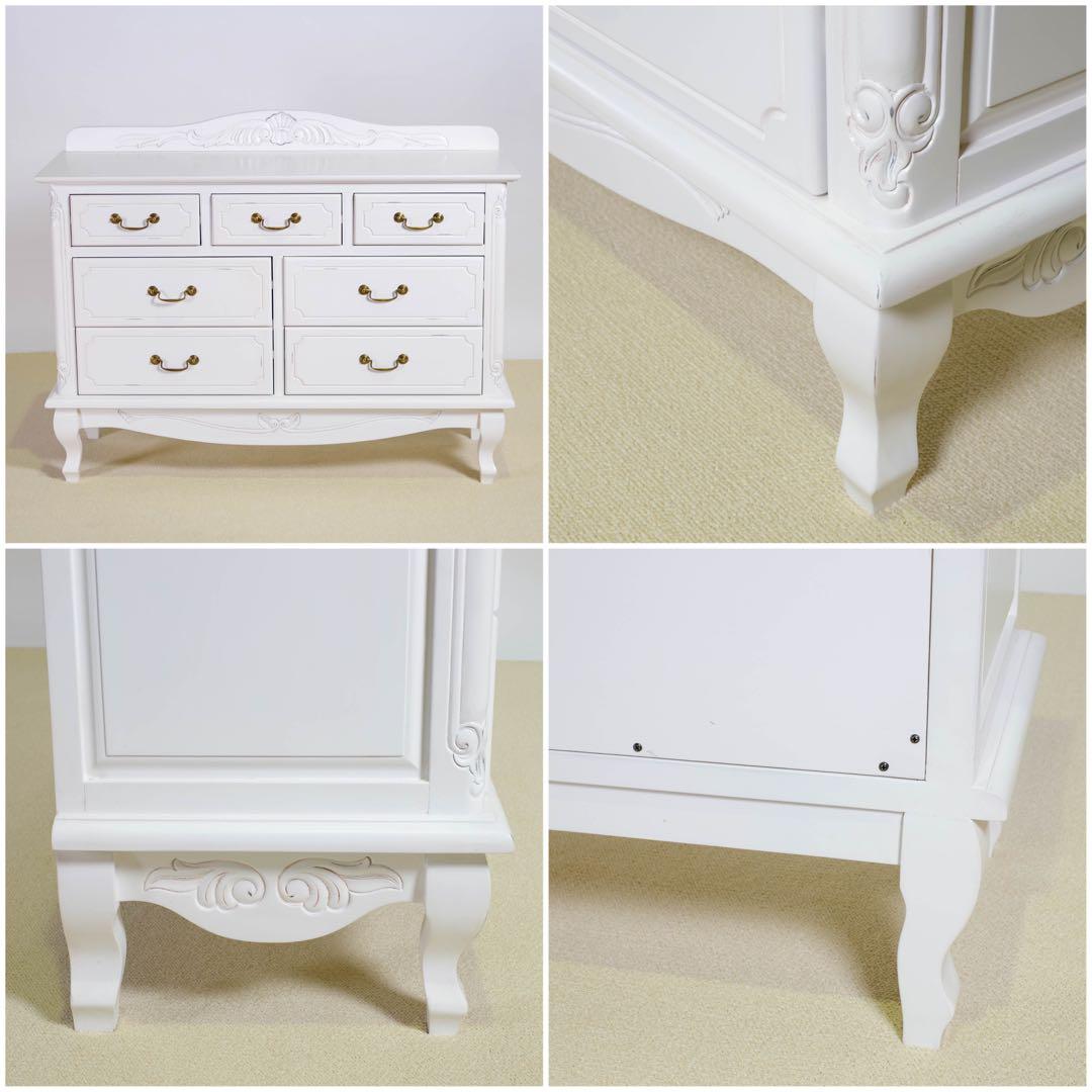 C 新品 アンティーク チェスト 110 白 リビング収納 タンス ホワイト