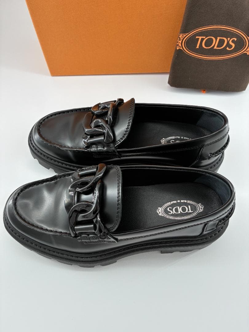 トッズ 厚底 レザー ローファー 黒 35.5 約22.5cm イタリア製鑑定済