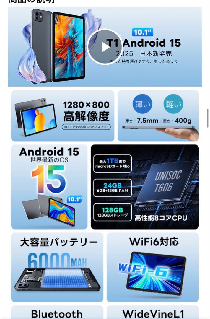 新品未開封Androidタブレット 10.1インチ 128GB