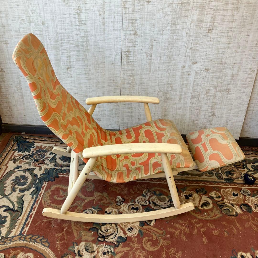 昭和レトロ 松田家具 幾何学柄 木製ロッキングチェア アームチェア ベントウッド