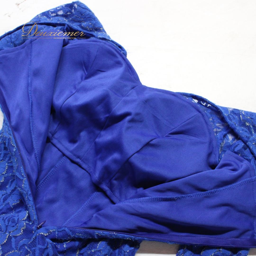 【社交ダンス衣装】ワンピース ドレス leirena 準正装 青 ブルー レース