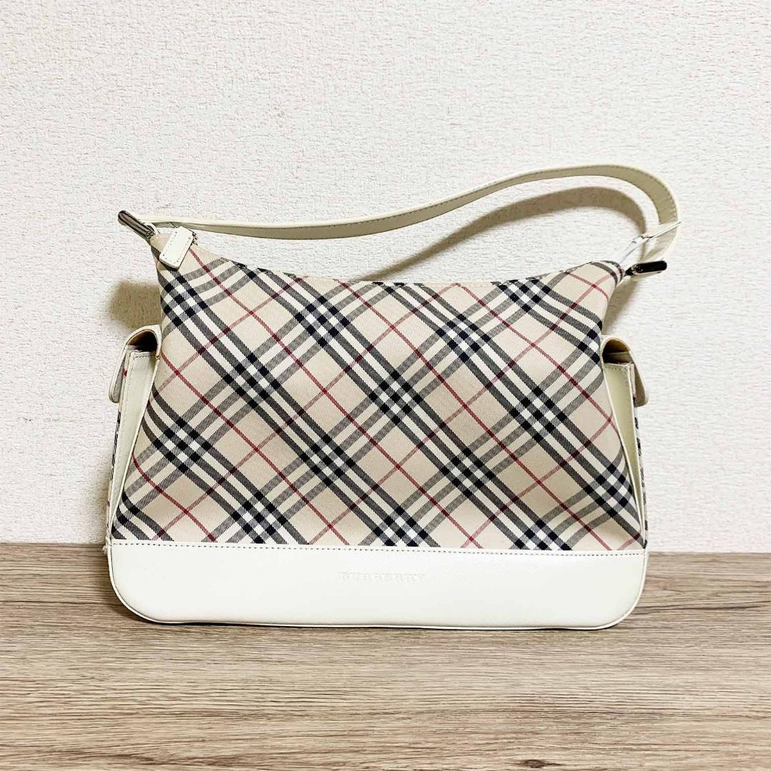 【美品】 バーバリー ワンショルダーバッグ ノバチェック ホワイト