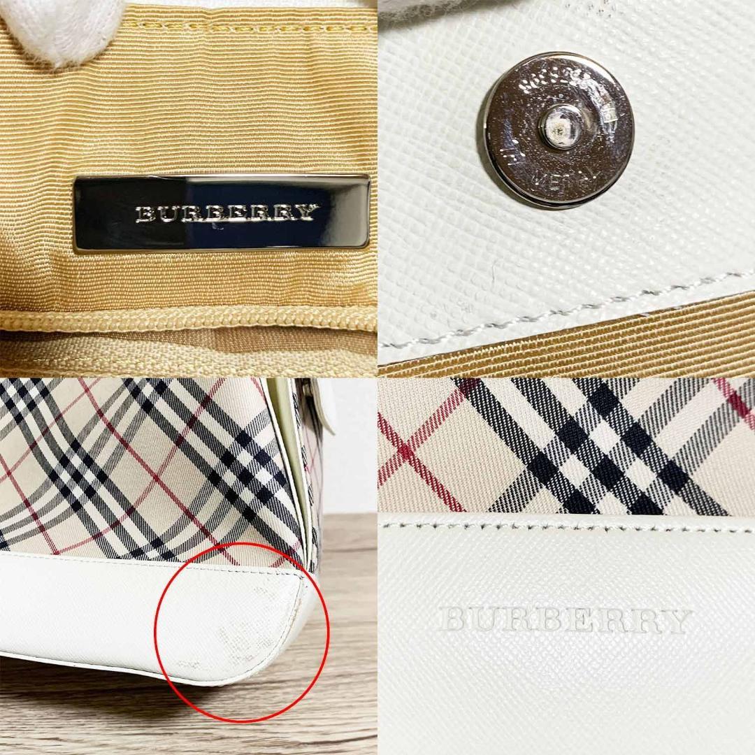 【美品】 バーバリー ワンショルダーバッグ ノバチェック ホワイト