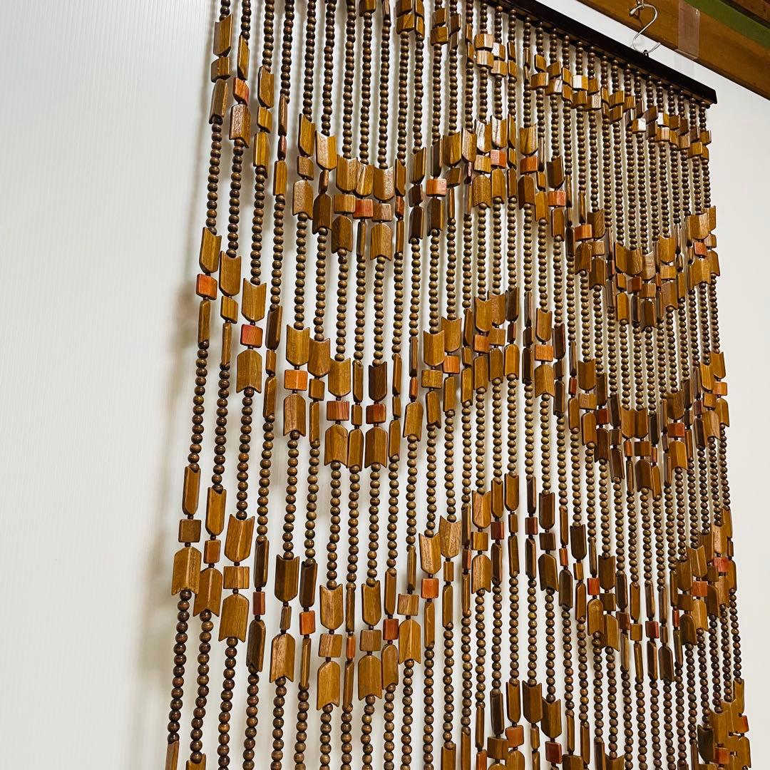 昭和 レトロ 木製 玉 のれん 波状模様