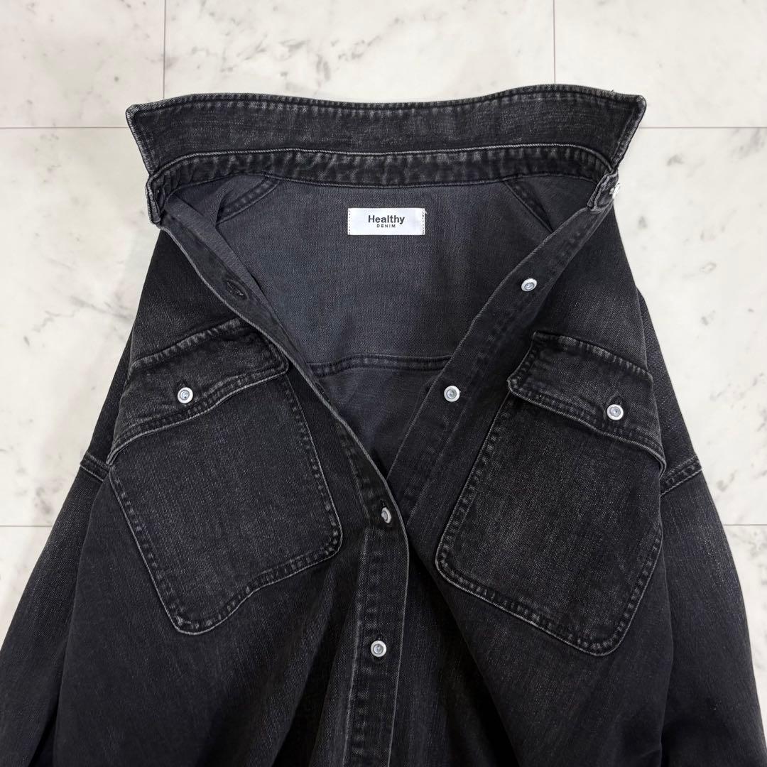 美品✨ヘルシーデニム　アーモンド　デニムシャツ　オーバーシルエット　ブラック