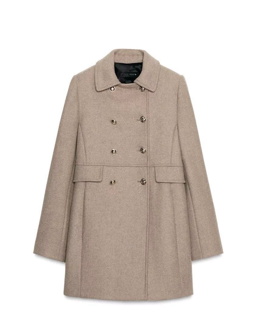 【ZARA】ザラ L ウール混紡 ショート丈ダブルブレストコート ライトミンク