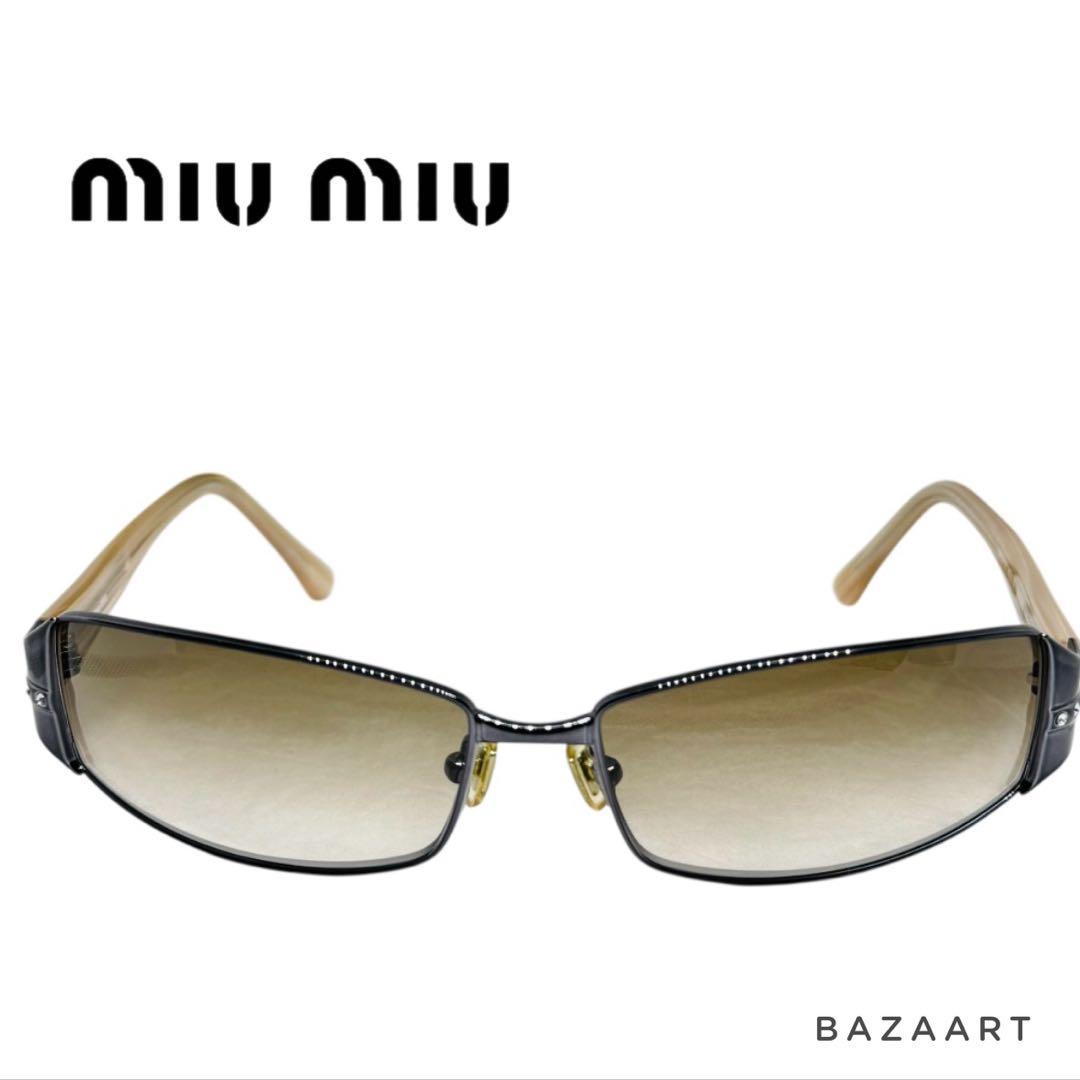 MIU MIU ミュウミュウ サングラス ラインストーン ピンク ブラウン