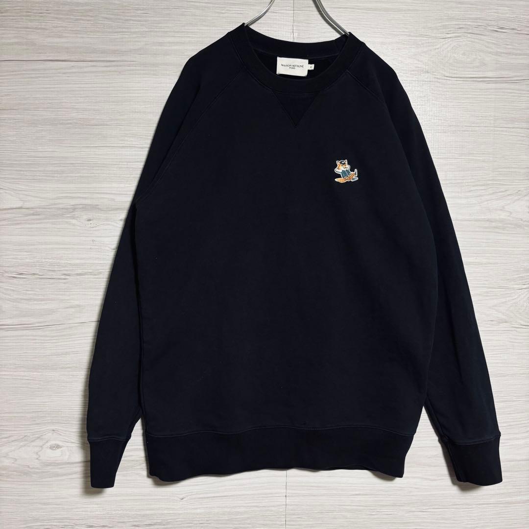 【人気デザイン】メゾンキツネ　スウェット　XLサイズ　ワンポイント刺繍ロゴ