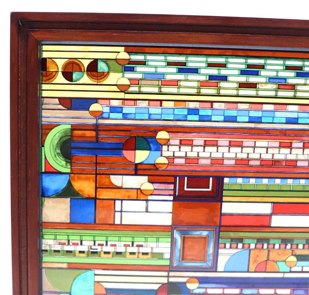 フランク・ロイド・ライト ヴィンテージステンドグラス 大型木製フレーム アリゾナ