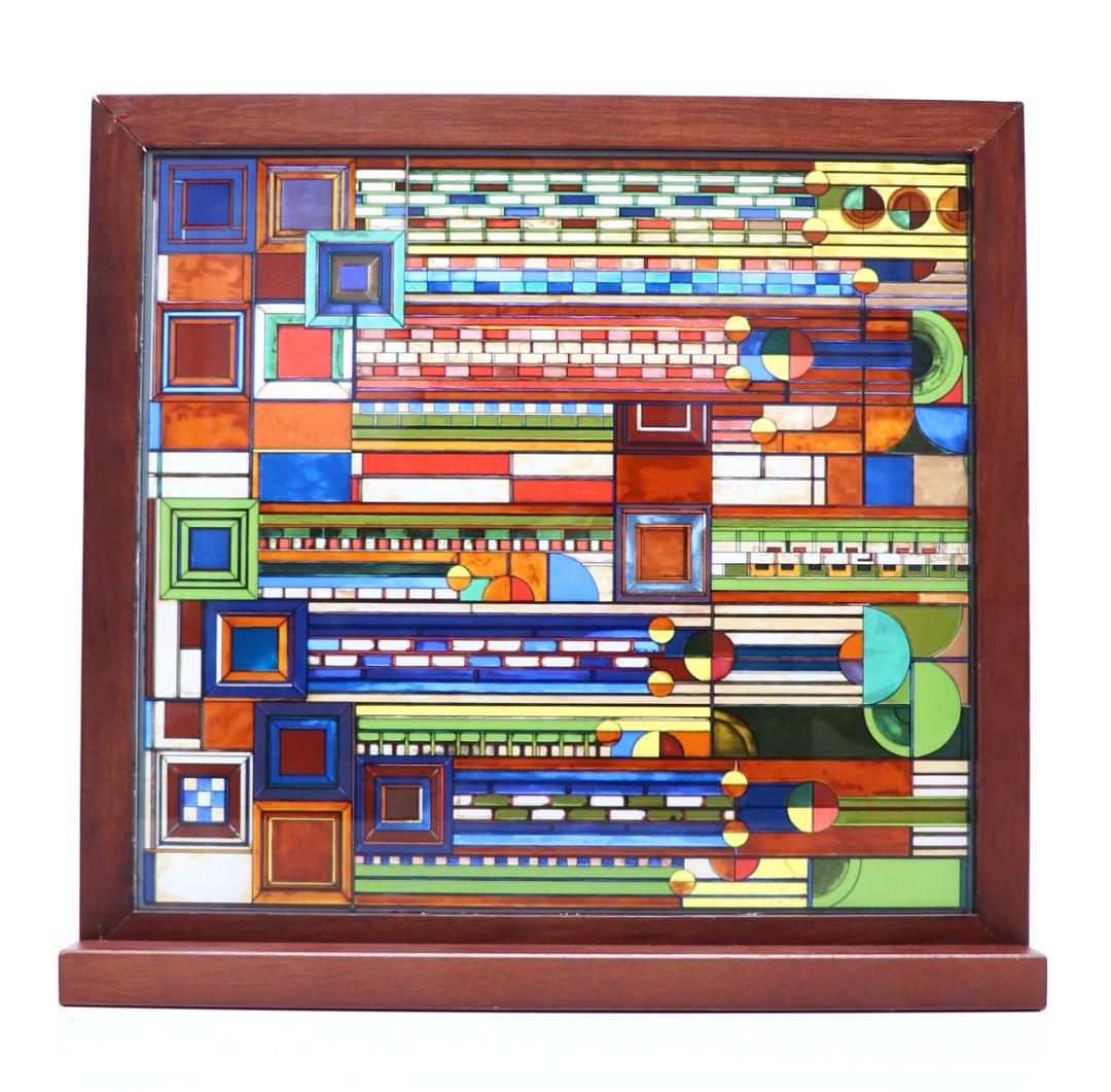 フランク・ロイド・ライト ヴィンテージステンドグラス 大型木製フレーム アリゾナ