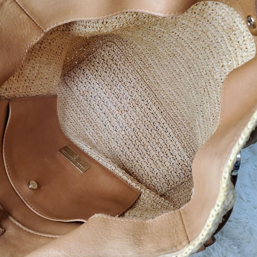 【美品】ヘレンカミンスキー ラフィア×レザー トートバッグ ベージュ