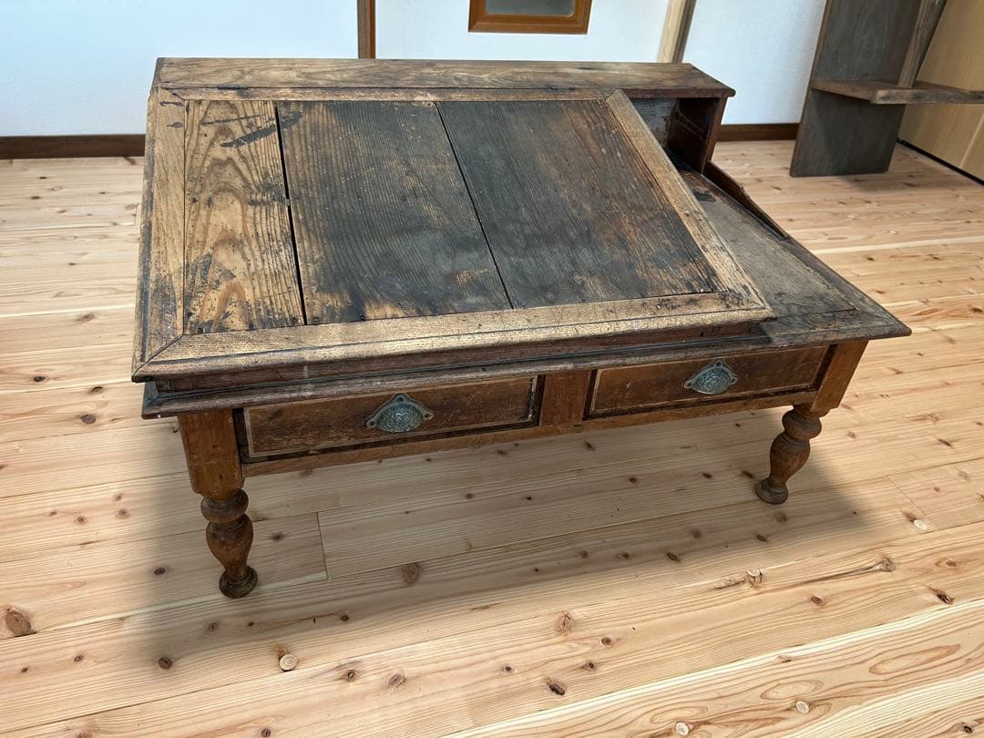 木製　番台机　文机　昭和レトロ　アンティーク　ビンテージ　古道具　引き出し付き