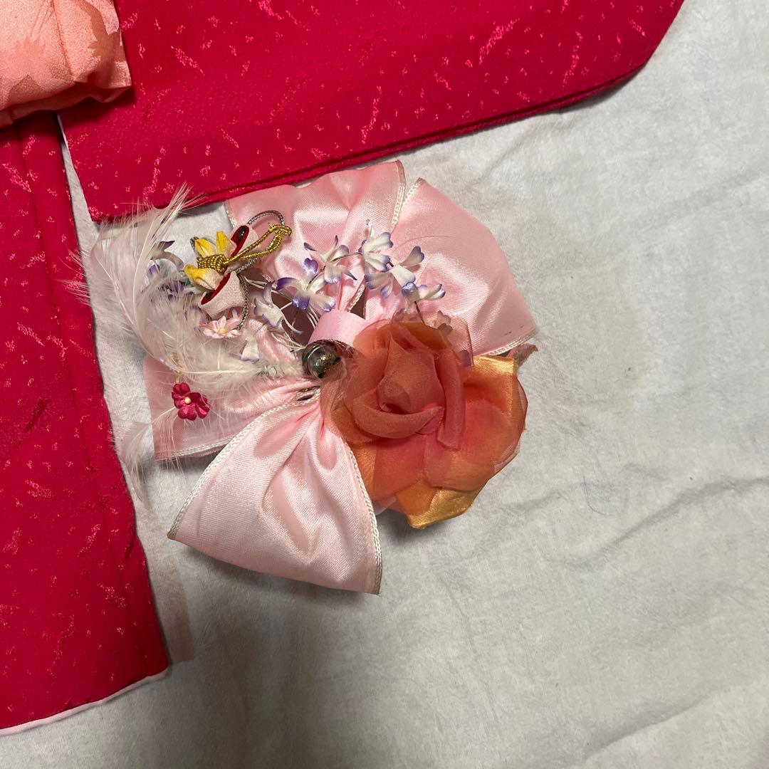 七五三　3歳　着物　被布　ピンク　正絹　濃いピンク