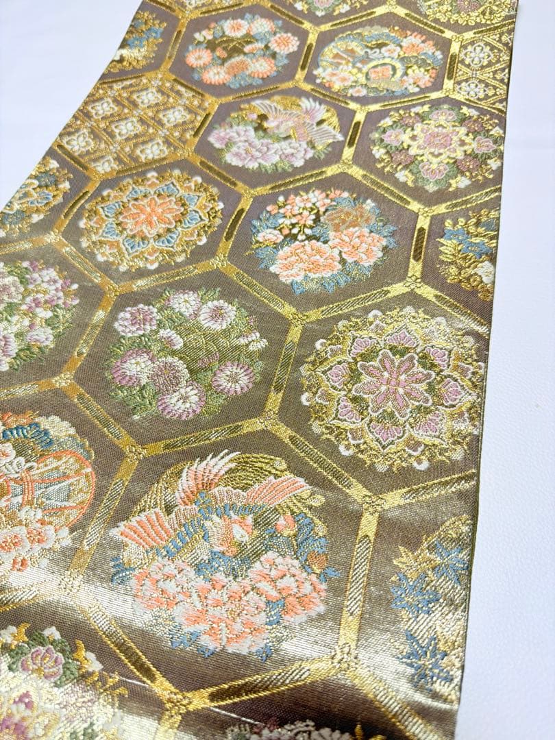 高級 袋帯 正絹 六通柄 ゴールド 金糸 フォーマル 訪問着 留袖 色無地