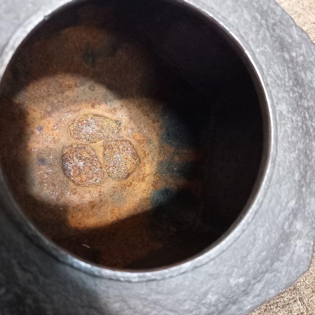 鉄製 六角形 茶釜 銅製蓋付き 時代物