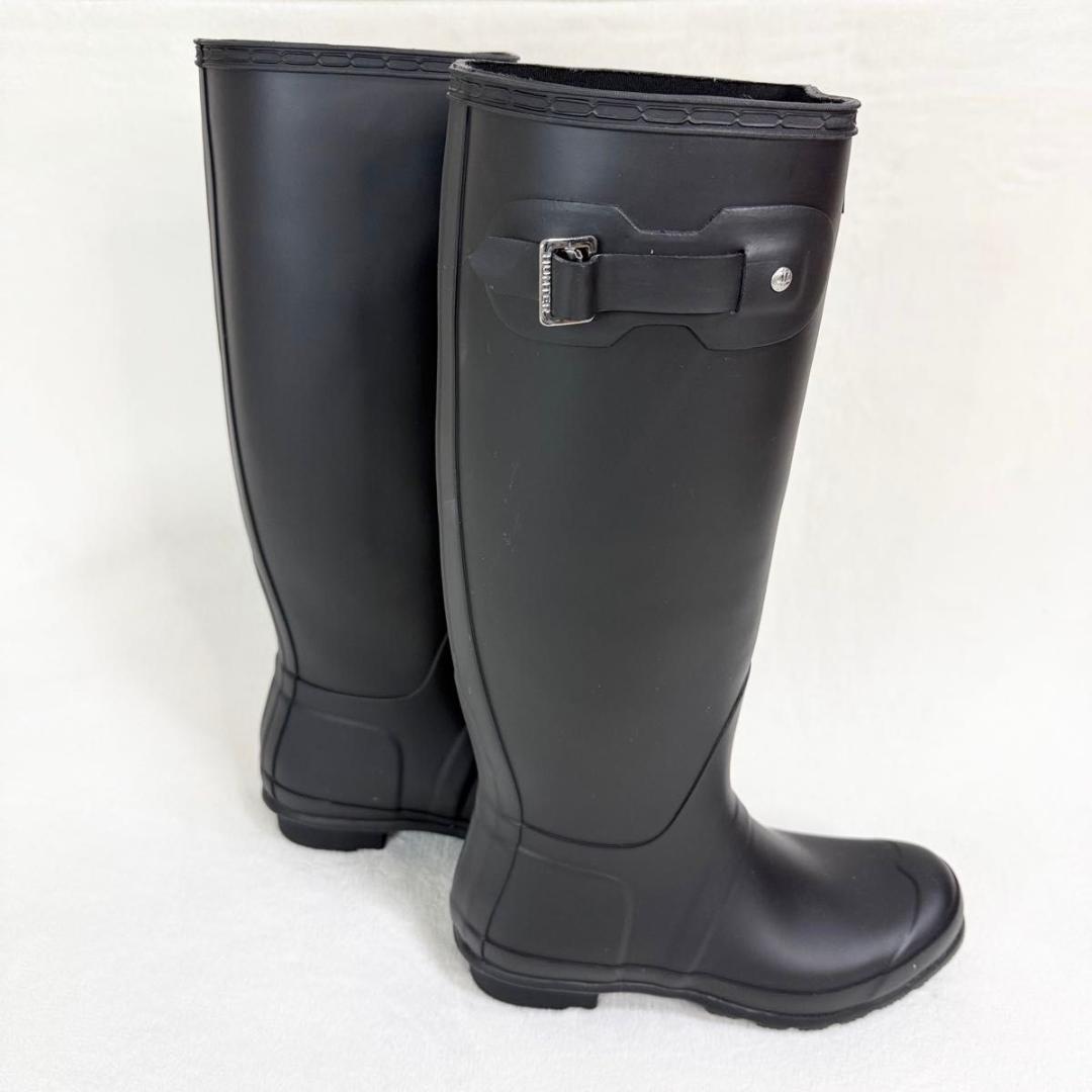 【ほぼ未使用】HUNTER レインブーツ ラバー 黒 UK7 ロング ベルト