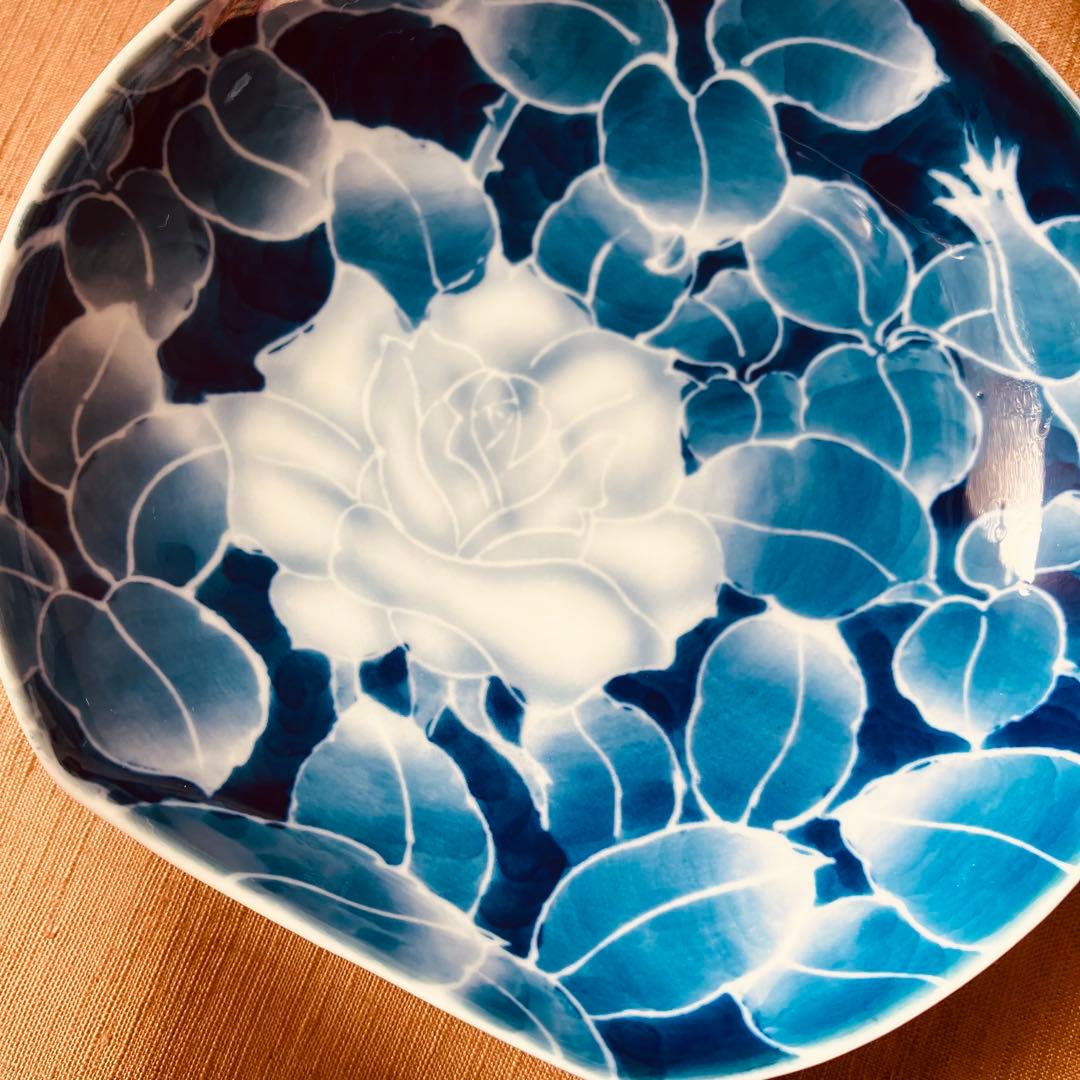 (希少) 深川製磁　古代バラ　半月皿　小皿　2枚　古代薔薇　手書き　有田焼