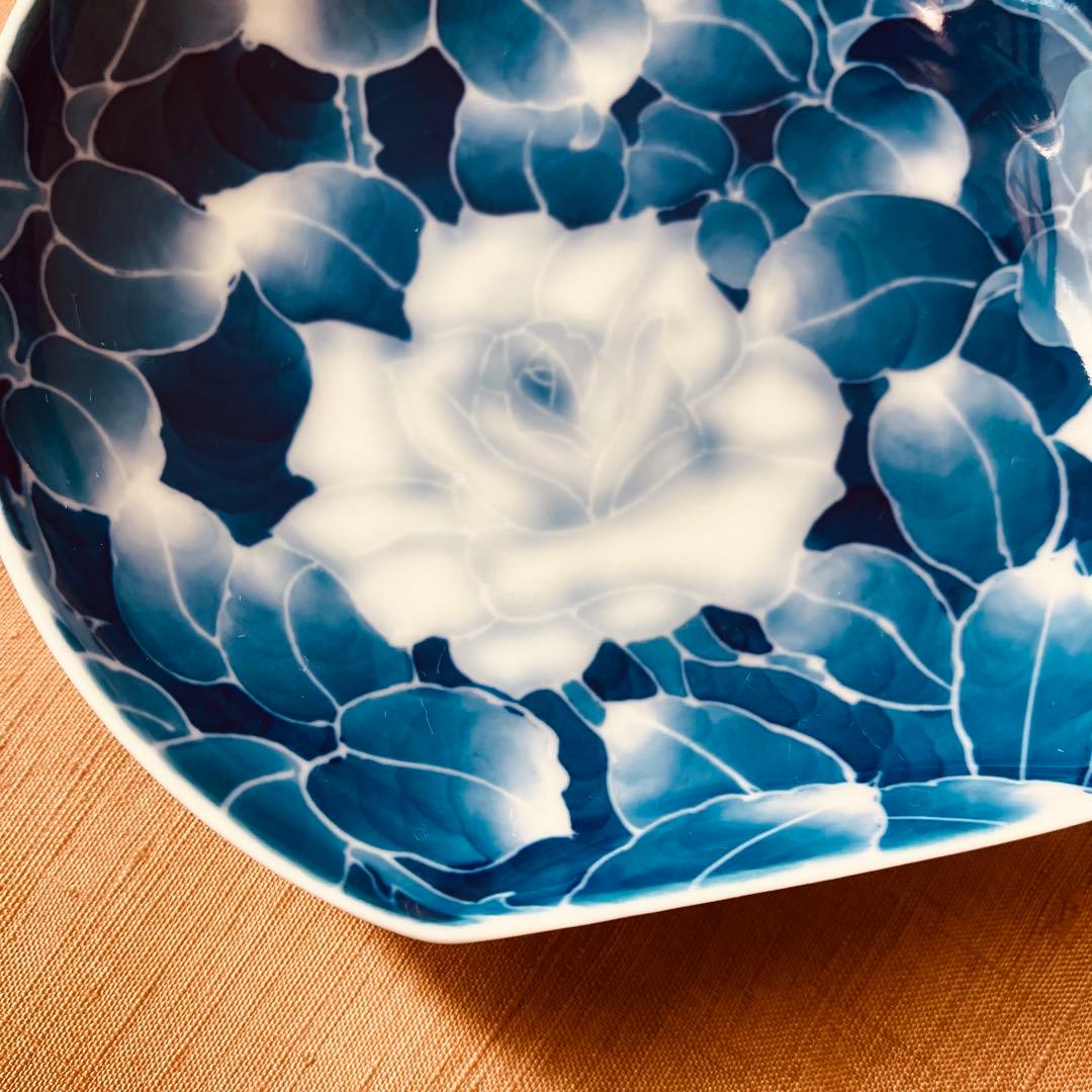 (希少) 深川製磁　古代バラ　半月皿　小皿　2枚　古代薔薇　手書き　有田焼