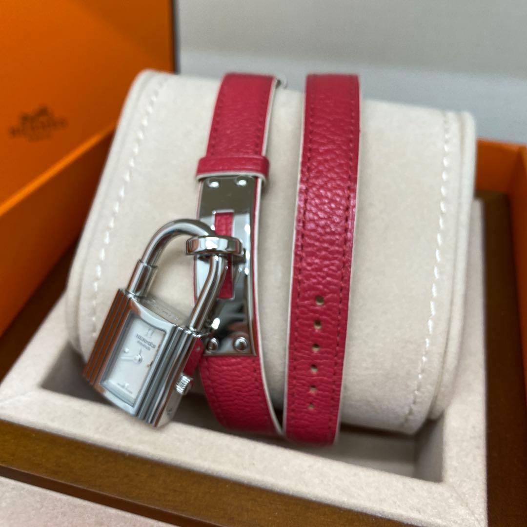 HERMES ケリーウォッチ　ドゥーブル　ピンク×シルバー金具
