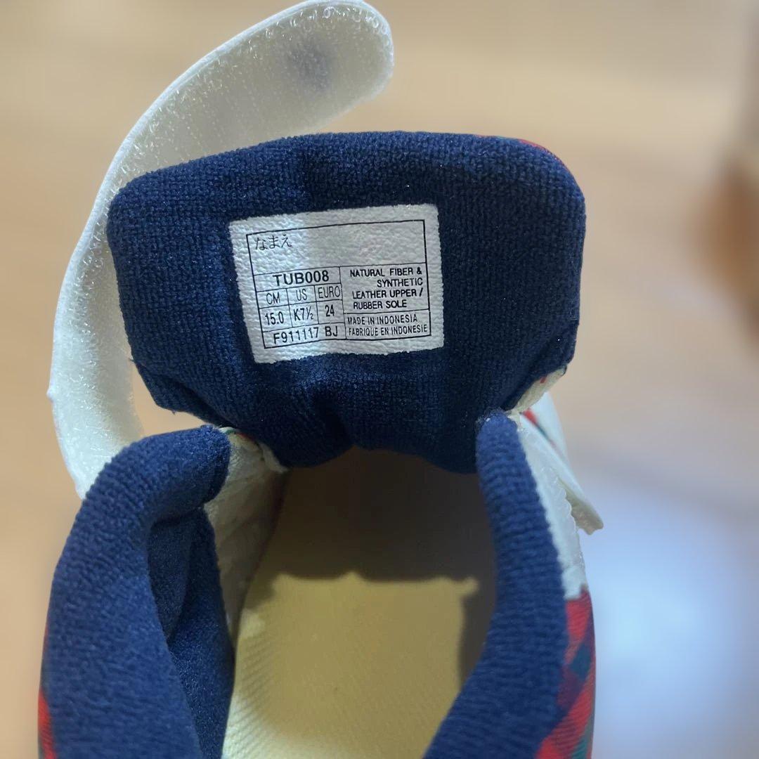 fh00_15　familiar×asics 赤チェック　15センチ