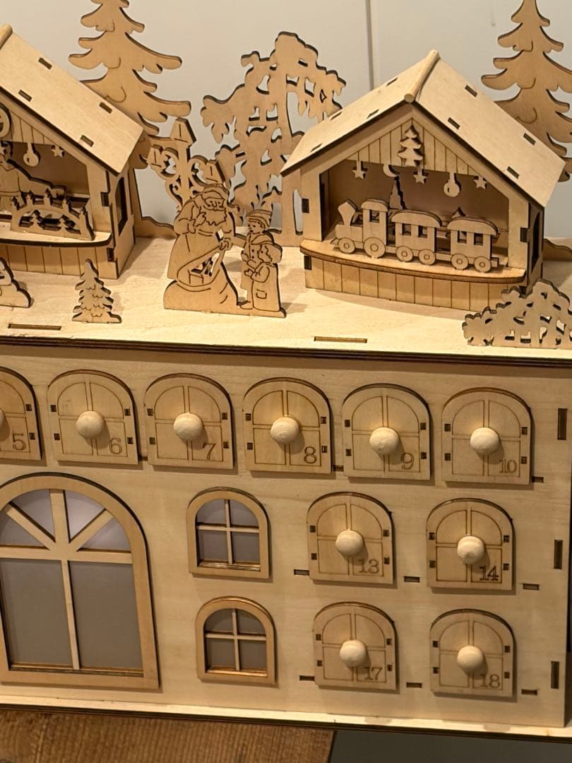 北欧ノルディックの木製アドベントカレンダーX'mas 乾電池式ライト